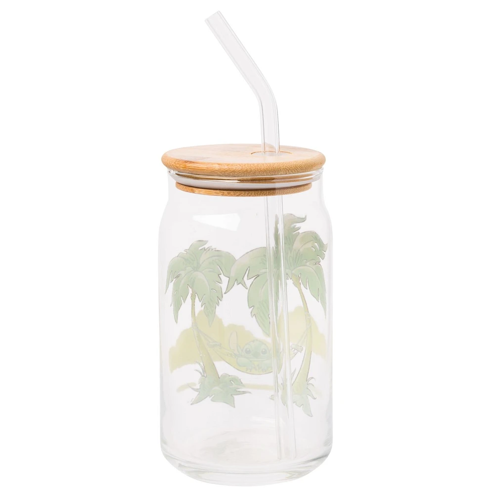 Stitch Glass Tumbler with Bamboo Lid 