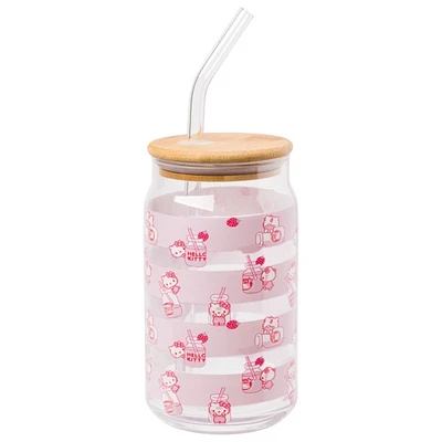 Hello Kitty Glass Tumbler with Bamboo Lid 