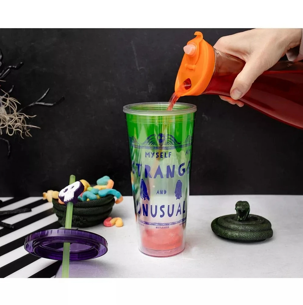 Beetlejuice: Strange and Unusual Cup With Lid and Straw 