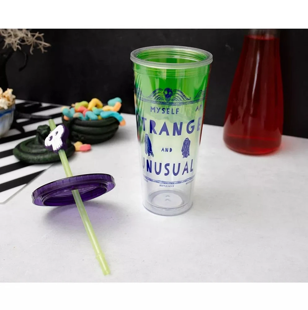 Beetlejuice: Strange and Unusual Cup With Lid and Straw 