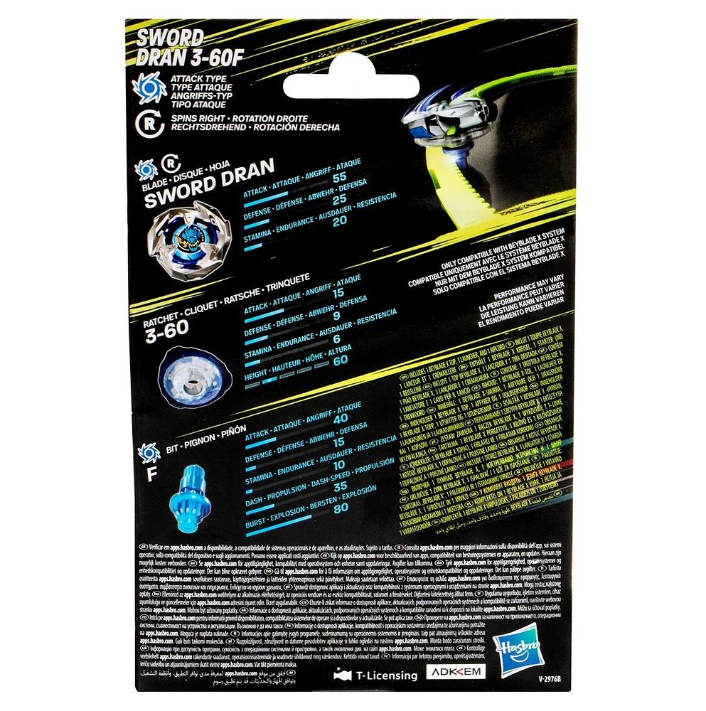 Beyblade X Sword Dran 3-60F Starter Pack Top and Launcher 