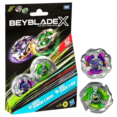 Beyblade X Knife Shinobi 4-80HN and Keel Shark 3-80F Top Dual Pack Set 