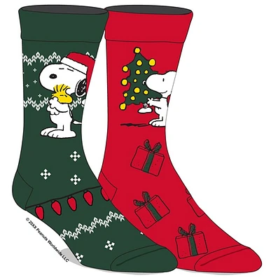 Snoopy Green & Red Holiday Socks, 2 pack 