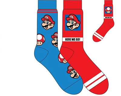  Lot de 2 paires de chaussettes Super Mario rouges et bleues 