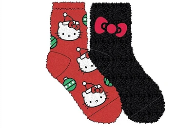 Hello Kitty Black & Red Holiday Cozy Socks, 2 pack 