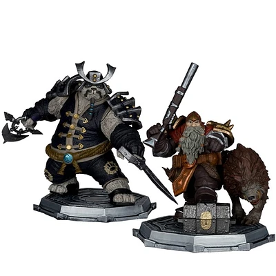 World of Warcraft Dwarf Hunter: Beastmaster & Marksman and Pandaren: Monk & Rogue 1:12 Scale Posed  Figure Deluxe 2 Pack Gold Label