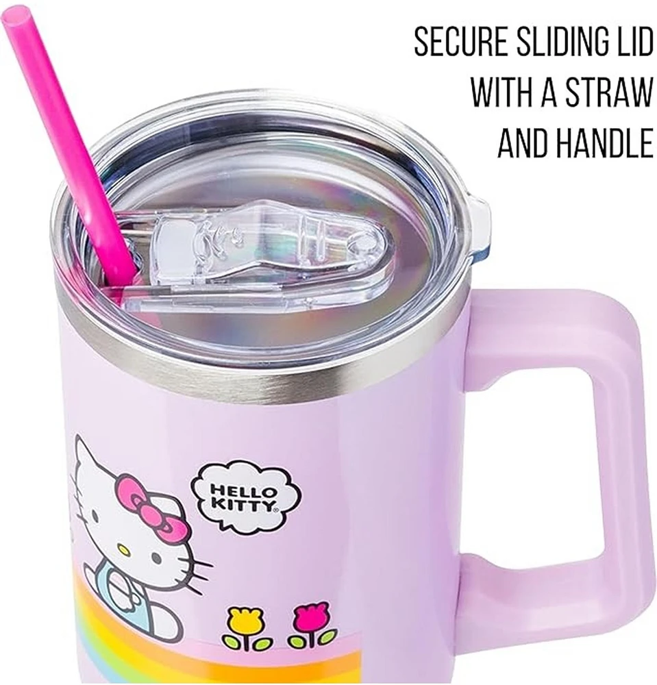 Hello Kitty : Gobelet en acier inoxydable à rayures arc-en-ciel 