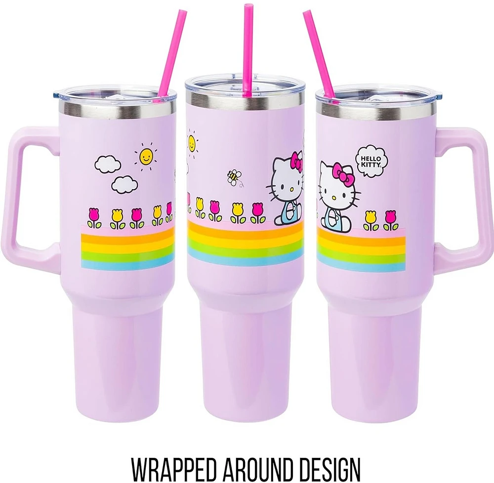 Hello Kitty : Gobelet en acier inoxydable à rayures arc-en-ciel 