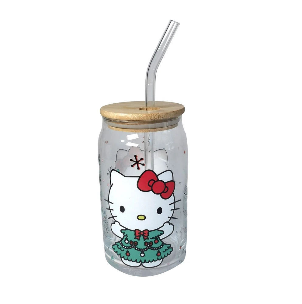 Gobelet en verre avec robe d'arbre de Noël Hello Kitty 