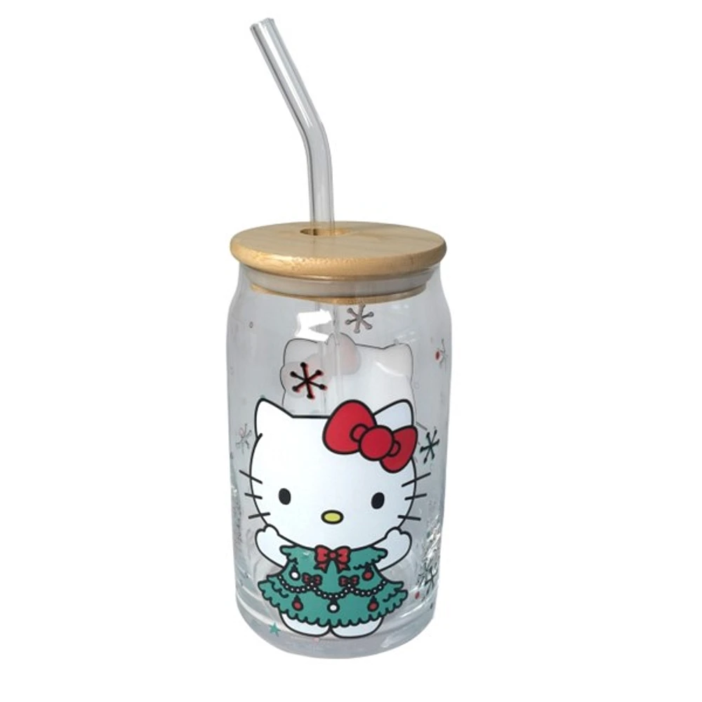 Hello Kitty Christmas Tree Dress Glass Tumbler 