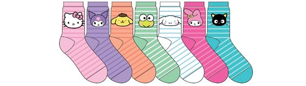 Hello Kitty & Friends Striped Socks, 7 pack 