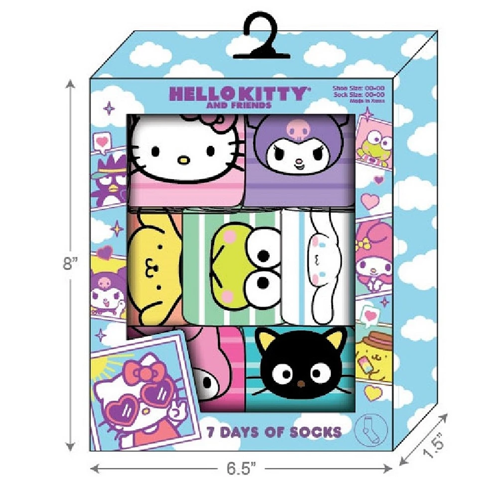 Hello Kitty & Friends Striped Socks, 7 pack 