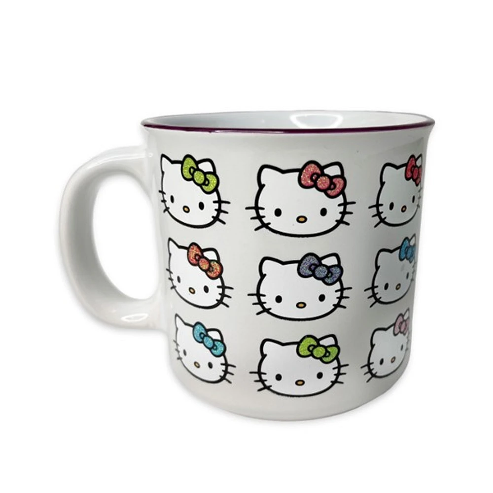 Tasse Hello Kitty avec visages et nœuds pailletés 