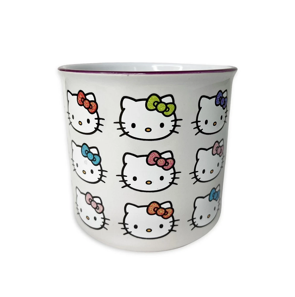 Tasse Hello Kitty avec visages et nœuds pailletés 
