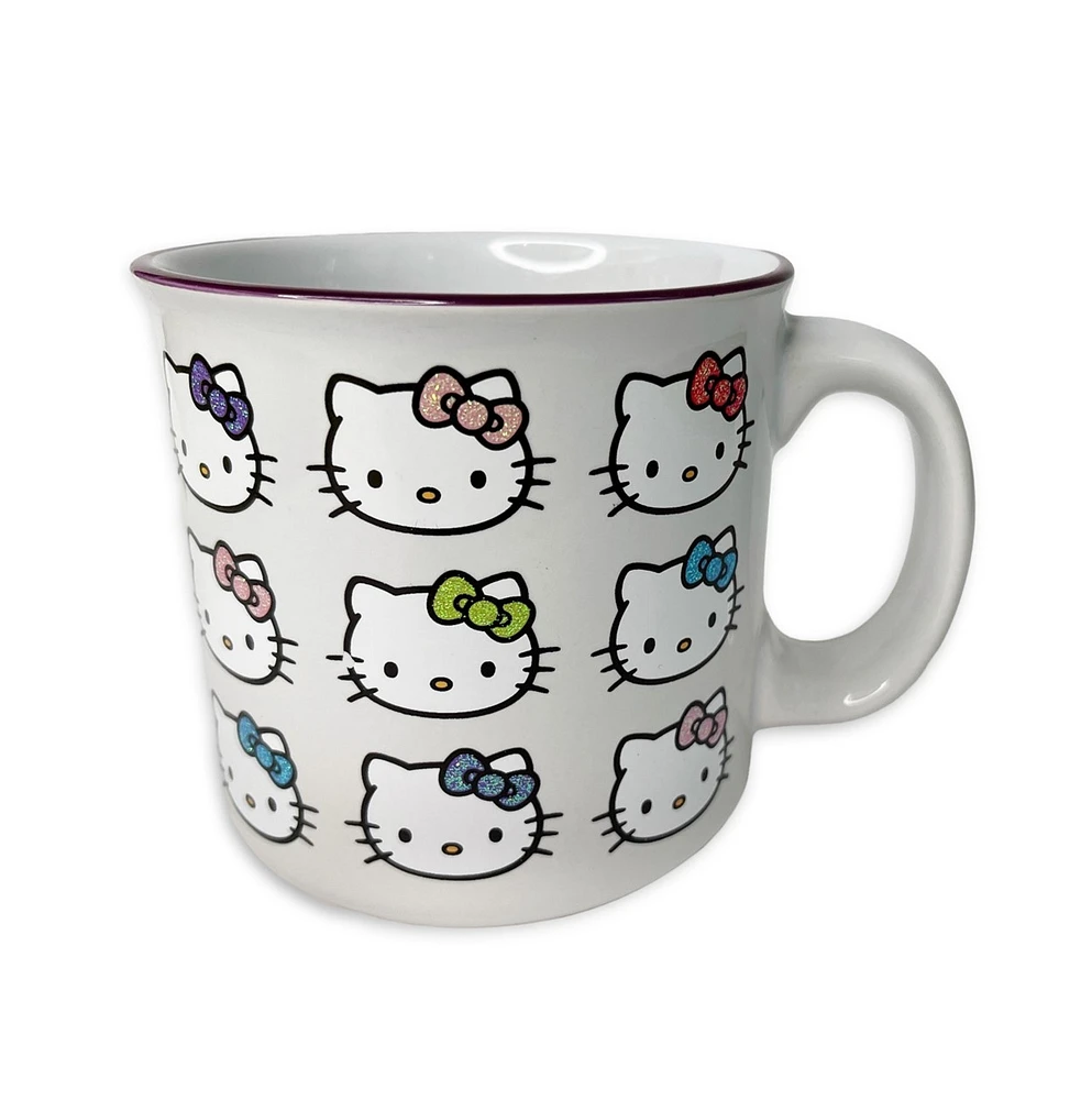 Tasse Hello Kitty avec visages et nœuds pailletés 