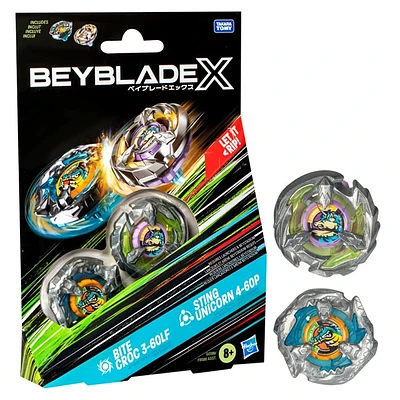 Beyblade X Bite Croc 3-60LF and Sting Unicorn 4-60P Top Dual Pack Set 