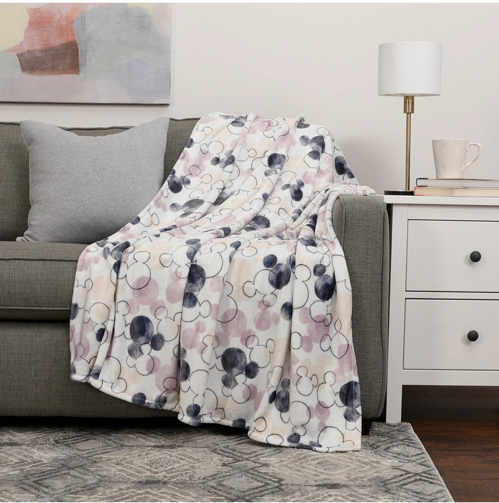 Jeté en peluche Minnie rose et gris 