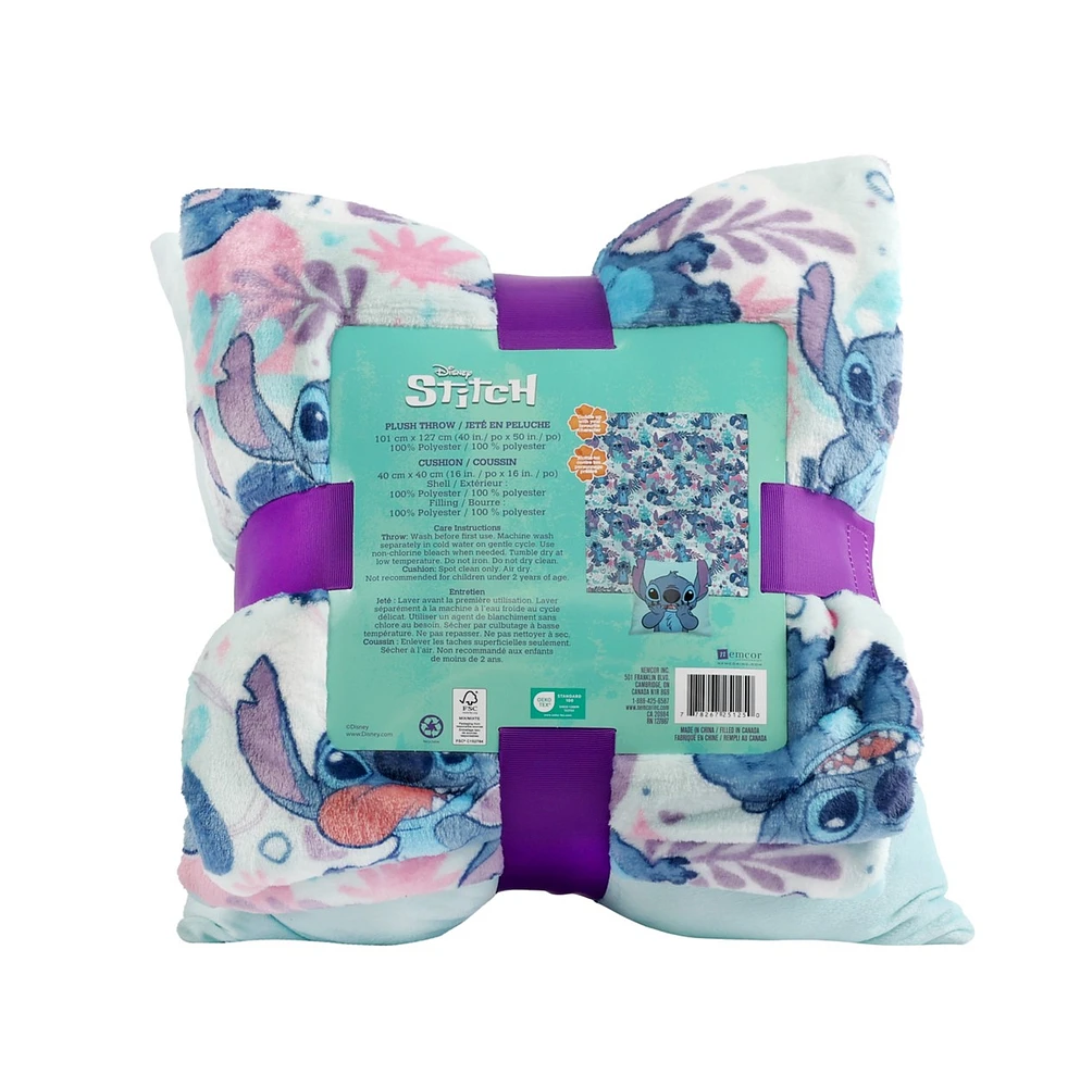 Ensemble de jeté et coussin en peluche Stitch 