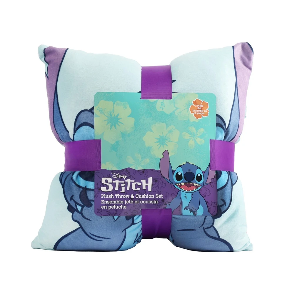 Ensemble de jeté et coussin en peluche Stitch 