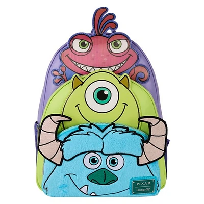 Loungefly: Monsters, Inc. - Sulley, Mike, & Randall Triple Pocket Mini Backpack 