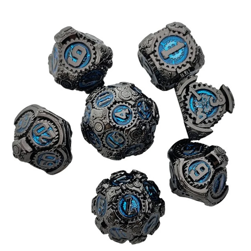 Ensemble de dés premium Biogenik 7 pièces - Engrenages bleus
