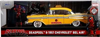 Jada 1957 Chevrolet Bel Air Taxi Yellow with Deadpool Die-cast Figure Marvel Series 1/24 Die-cast Vehicle Replica