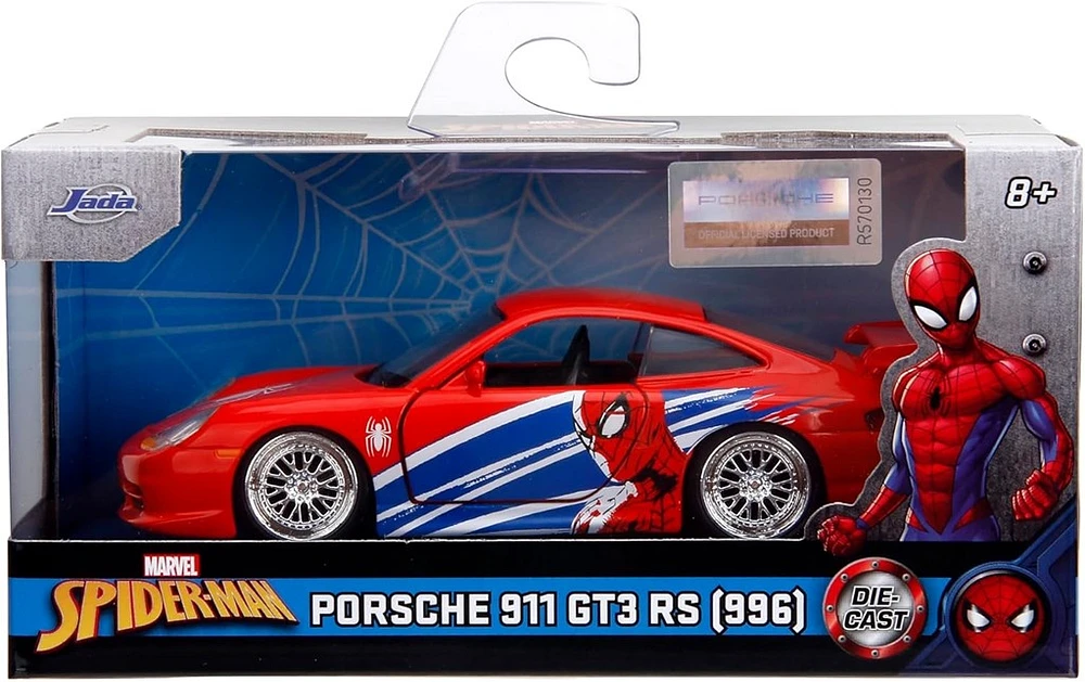 Jada Hollywood Rides Spider-Man Porsche 911 GT3 RS 1:32 – Die-Cast Vehicle Paint, Opening Doors Marvel Theme – Red/Blue