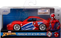 Jada Hollywood Rides Spider-Man Porsche 911 GT3 RS 1:32 – Die-Cast Vehicle Paint, Opening Doors Marvel Theme – Red/Blue