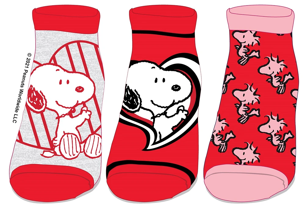 Peanuts : Lot de 3 paires de chaussettes cœur rouge Snoopy