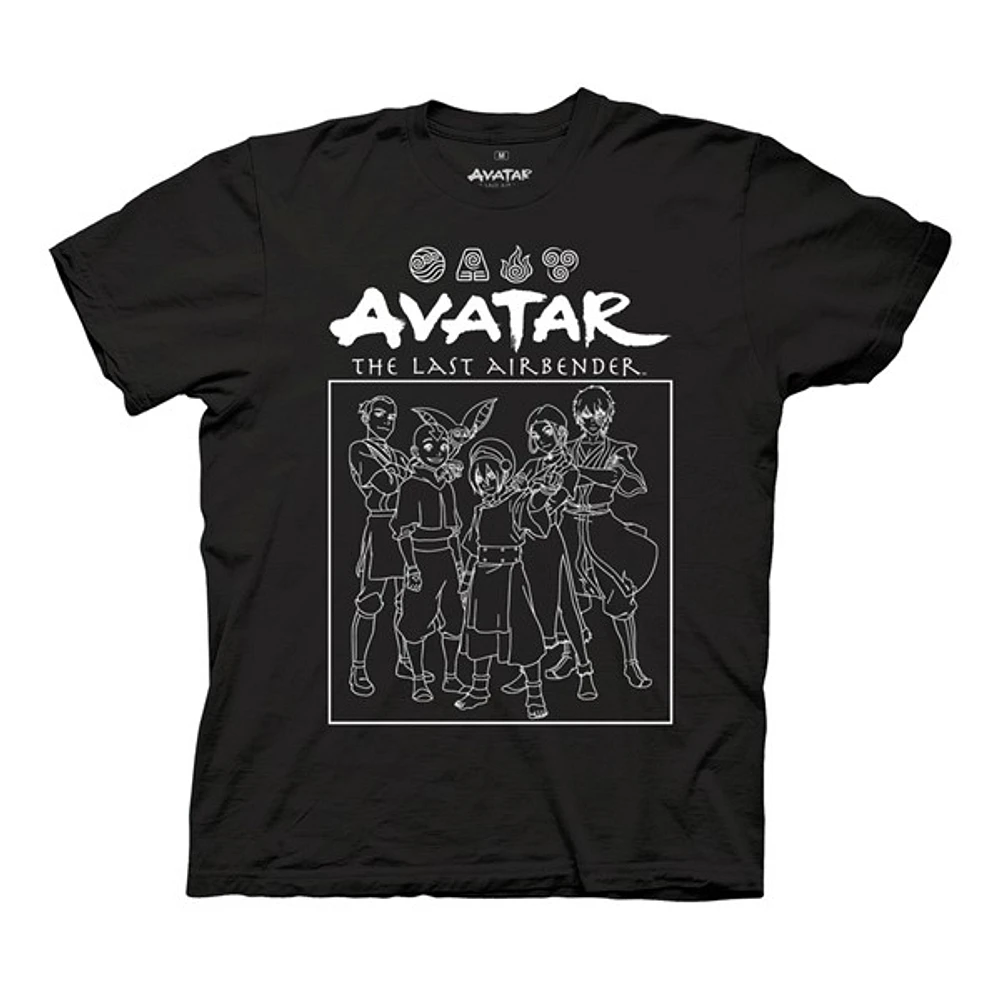 T-shirt noir Avatar le dernier maître de l'air : contour du groupe