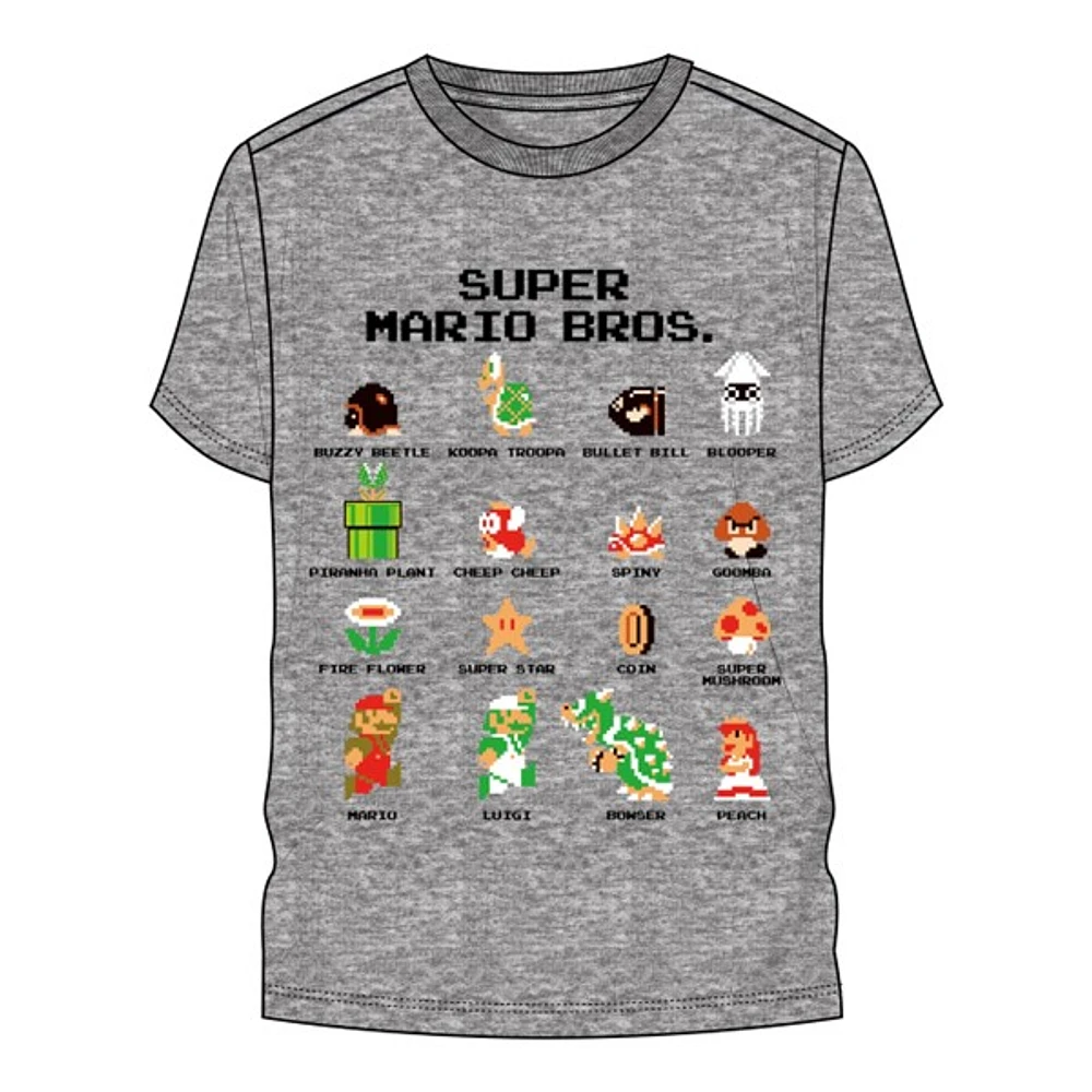 T-shirt gris Super Mario Bros. 8 bits