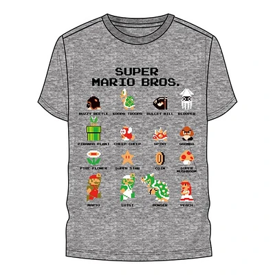 T-shirt gris Super Mario Bros. 8 bits
