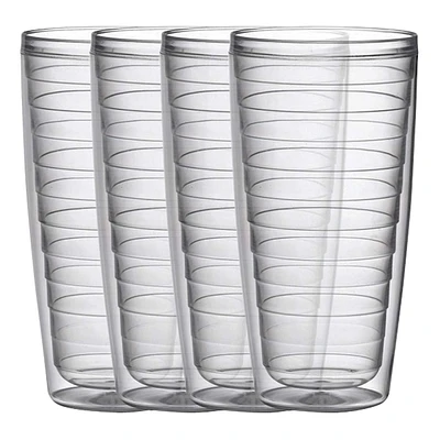 Set of 4 Clear Double Wall Insulated Acrylic Tumblers, 24oz