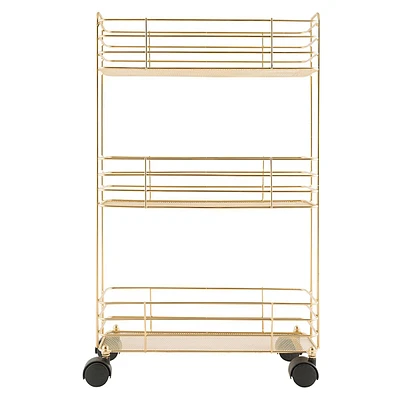 3-Tier Slim Metal Mesh Rolling Cart, Gold