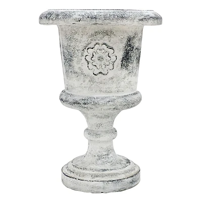 Providence Rustic White Floral Urn Pedestal Planter, Large