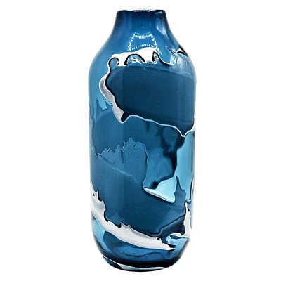 Blue & White Glass Vase, 13.5"