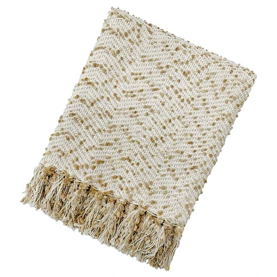 Tan Acrylic Yarn Woven Throw Blanket, 50x60