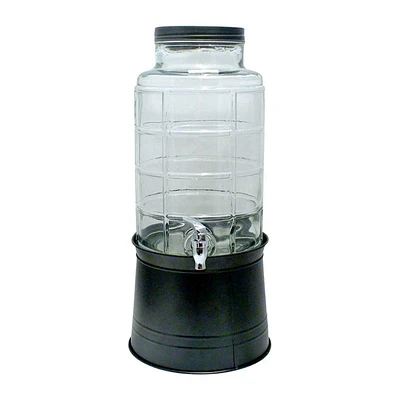 2.4-Gallon Glass Beverage Dispenser on Black Galvanized Metal Stand