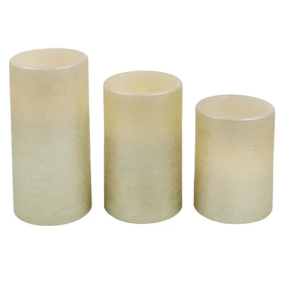 3-Pack Gold Unscented Wax LED Pillar Candles, 3x4/3x5/3x6