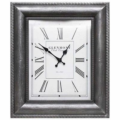 Pewter Embossed Square Frame Wall Clock, 16x20