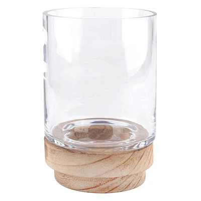 Clear Glass Hurricane with Wood Base, 5"