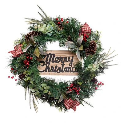 Merry Christmas Pine Wreath, 24"