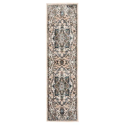 (D428) Ridley Floral Blue Woven Runner, 2x7