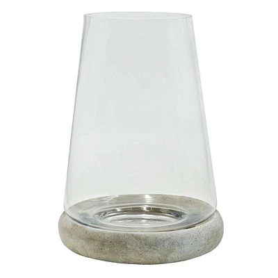 Clear Glass Hurricane Vase with Cement Base