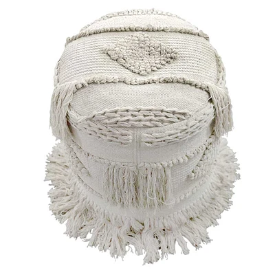 Nala Handwoven Fringe Round Pouf