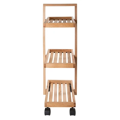 3-Tier Natural Wooden Rolling Storage Cart