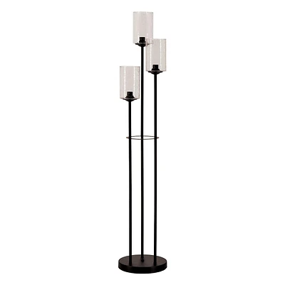 Black 3-Light Metal & Glass Floor Lamp with Seeded Glass Shades, 59"