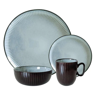 16-Piece Ribbed Dinnerware Set, Black