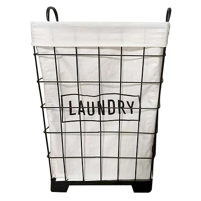 Black Square Metal Grid Laundry Hamper with Liner