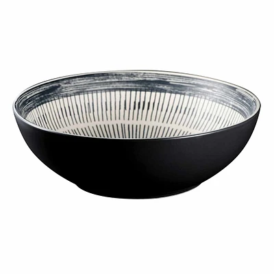 Matte Black Striped Serving Bowl, 12"